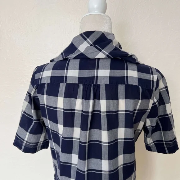 UNIQUE! Banana Republic Short Sleeved Blue Plaid Cotton Button Up Shirt - Picture 6 of 10